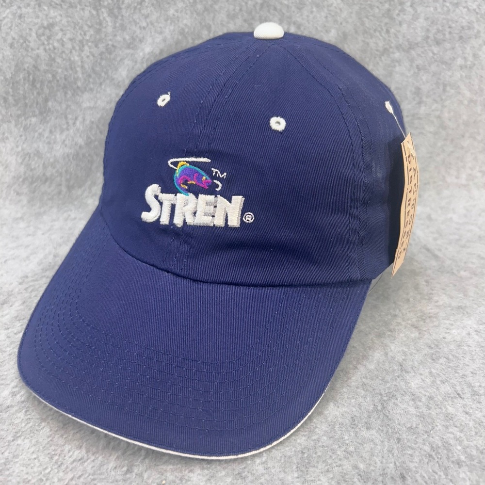 Stren Fishing Logo Mens Navy Blue Signatures Hat Vintage 90s Distressed OSFM